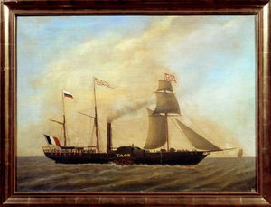 Navio com lâminas sobre o rio Tejo Pintura Anónima. Museu da Marinha de Marselha do século XIX de Unknown artist