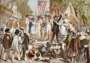 Venda de escravos a Richmond, nos Estados Unidos, em 1864. de Unknown artist