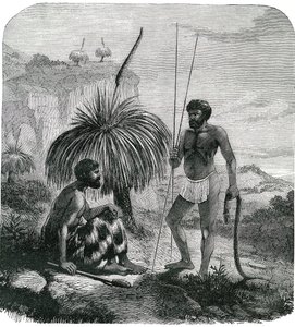 Caçadores de serpentes na Austrália. Gravura de 1868 de Unknown artist