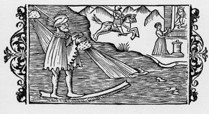 Feiticeiro atravessando o mar através de uma sortilha - in "Historia de Gentibus Septentrionalibus" de Olaus Magnus, Roma 1555. de Unknown artist
