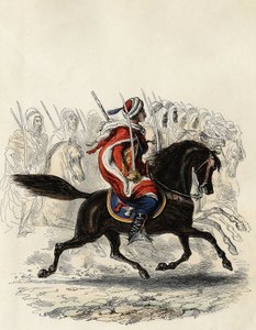 Spahis (corpo de cavalaria indiano do exército francês) composto principalmente por cavaleiros árabes treinados para a província de Argel em 1834, d