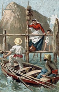 Os pescadores de esponja em Cuba. Cromolitografia do final do século XIX. de Unknown artist