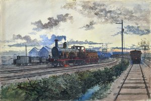 Locomotiva a vapor, c.1870 (aguarela sobre papel) de Unknown artist