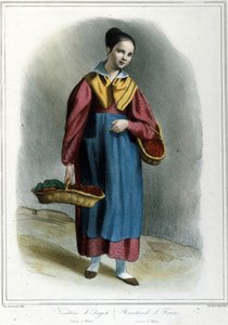 A vendedora de morangos. Gravura de "Costumi milanesi di Locarno (Traje milanês de Locarne)". de Unknown artist