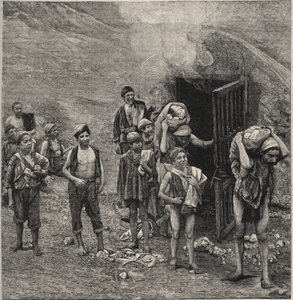 Mineração de enxofre (Zolfara) na Sicília, desenho de Unknown artist