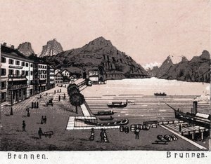 Suíça: vista da cidade de Brunnen. em "O mundo ilustra 168 vistas" Sem data (final do século XIX) de Unknown artist