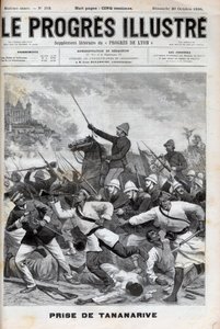 Tomando Antanananarivo - Exército francês invadiu Antananarivo 1895 - Conquete de Madagascar. - Captura de Tananarive pela força expedicionária francesa em 30 de Setembro de 1895 - Gravura em "Le Progres illustrious" de 1895 de Unknown artist