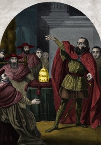 O Antipope João XXIII (Antipapa Giovanni 23) (1410-1415) (Baldassarre Cossa) foi proclamado pontífice soberano pelo Concílio de Pisa em 1410. Gravura de 1842 em "Histoire des popes" de Maurice Lachatre. Coleção privada. de Unknown artist