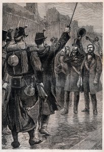 A prisão de Victor Schoelcher (1804-93) na Barricada de Saint Antoine, 4 de Dezembro de 1851 - A prisão de Victor Schoelcher (1804-93) em 4 de Dezembro de 1851 - Durante a insurreição provocada pelo golpe de estado de Louis Bonaparte (futu de Unknown artist