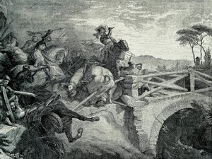 A Batalha de Garigliano (Garellano) entre franceses e espanhóis durante a Terceira Guerra Italiana, 29 de Dezembro de 1503..: Gonzalo Fernandez De Cordoba chamado "El Gran Capitan de Unknown artist