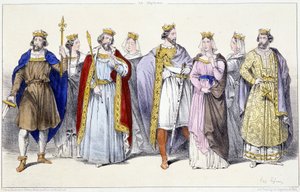 Os Carolíngios: Hugues Capet, Adelaide, Robert, Constance, Henry I, Anne da Rússia, Berthe, Philippe I - em "Rois et Reines de France en estampes", Paris, ed. Swift de Unknown artist