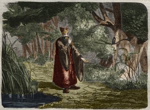 O Ling Mon chinês (Ling-lun) (Lihng-lewn) descobre a afinação soprando no caule de um bambu. Século 27 AC. Gravura de 1859 em "Le Musee Des Sciences". de Unknown artist
