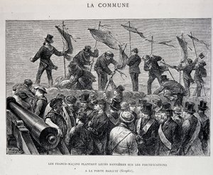 A Comuna: Os Maçons plantam as suas bandeiras nas fortificações de Porte Maillot (1871) - gravura de Unknown artist