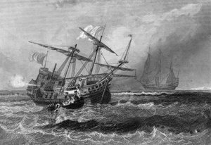 O Corbin perdeu no recife nas Ilhas Maldivas a 1 de Julho de 1602. Em "General History of the Navy" por Van Tenac de Unknown artist