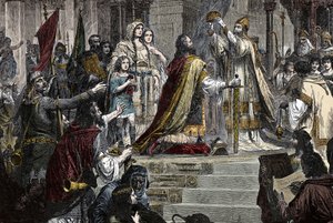 A Coroação de Carlos Magno - Coroação de Carlos Magno (742 - 814) em 800 pelo Papa Leão III de Unknown artist