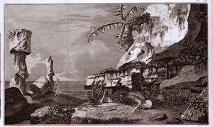 A Ilha de Páscoa (Rapa Nui) na Polinésia após o "Viaggi del Capitano Cook", gravura do século XIX. de Unknown artist