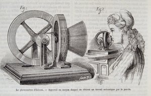 O cronómetro Edison - dispositivo através do qual um trabalho mecânico é obtido pela fala na "Natureza" 1878. de Unknown artist