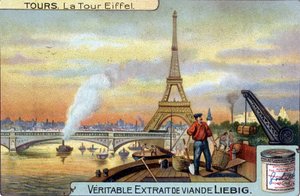 A Torre Eiffel vista do Sena, em Paris, à noite. de Unknown artist