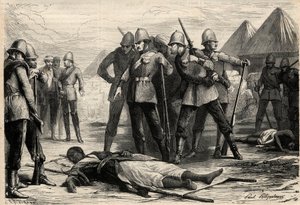 O Imperador (negus) da Etiópia Theodoros II (Tewodros) morreu em 13 de abril de 1868, após a captura de Magdala pelos ingleses, onde o negus tinha recuado. Gravura em "L