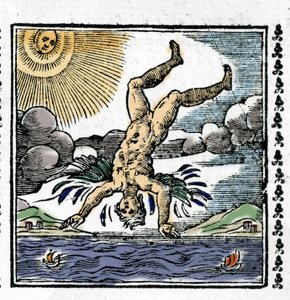 A Queda de Ícaro - A Queda de Ícaro. Xilogravura colorida. Século XVI. de Unknown artist