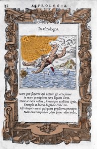 A Queda de Ícaro - A Queda de Ícaro. Xilogravura colorida do século XVI. de Unknown artist