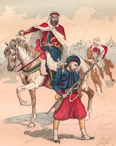 A Armee francesa sob o Reino de Louis Philippe de 1830 a 1848 - Zouave e Spahi - Gravura de 1882 em "Histoire de dix ans: 1830-1840" Louis-Blanc (1811-1882) de Unknown artist