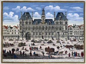 O Hôtel de Ville de Paris e a sua praça no século XVI - gravura de Unknown artist
