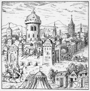 Os Huguenotes de Amboise onde estava o Rei Francisco II (Conjugação de Amboise) - em "Colecção de 39 figuras representando as calamidades da França de 1562 a 1586"; Louis Perrin imprimerie de Unknown artist