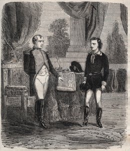 O Interrogatório de Friedrich Stabs após sua falhada tentativa de assassinato de Napoleão I - Friedrich (Frederic) Staps interroga Napoleão, um jovem alemão que tentou assassinar Napoleão em 12 de outubro de Unknown artist