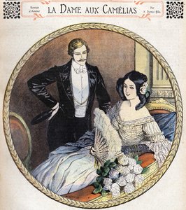 A Senhora das Camélias de Alexandre Dumas Jr., uma ilustração no final do século XIX, após a revista de romances. de Unknown artist