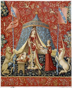 A Senhora com o Unicórnio. Reprodução de uma tapeçaria datada de 1500 - facsimile de Unknown artist