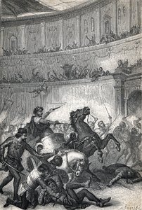 O Massacre de Tessalônica em 390. Gravura de 1884 de Unknown artist
