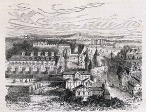 O Palais des Tournelles, em frente ao Hotel Saint Paul - gravura, final do século XIX de Unknown artist