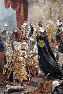 A Rainha Vitória investindo o Imperador dos Franceses com a Ordem da Jarreteira no Castelo de Windsor de Unknown artist