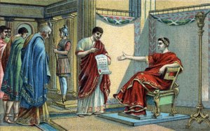 O Imperador Romano Constantino (272-337) estabeleceu as primeiras leis religiosas relativas à igualdade de crenças. Cromolitografia do final do século XIX. de Unknown artist