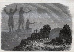 O espectro do Brocken nas Montanhas Harz - espectro Brocken ou espectro Brocken - gravação a partir de 1877 de Unknown artist