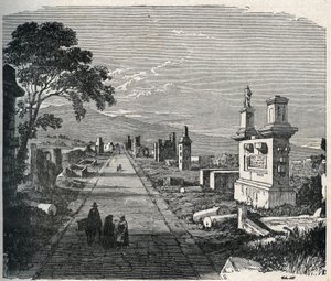 A antiga rota dos Ápia, via appia atravessando os pântanos dos pontinos (Agro pontino) perto de Roma. Gravura do século XIX. de Unknown artist