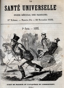 A arte de perder peso e ficar acima do peso: um homem caminha enquanto outro é transportado numa carruagem - gravação em "La Sante Universelle - Guide Medical des Familles" 1852 de Unknown artist