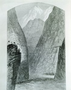 A ponte sobre o rio Apurimac, gravura. Peru de Unknown artist