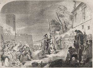 O incêndio dos Bispos Nicholas Ridley e Hugh Latimer na fogueira perto dos portões do Balliol College, Oxford, Inglaterra de Unknown artist