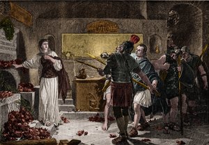 As catacumbas de Roma foram usadas para enterrar mártires cristãos no primeiro século sem encontrar nenhum obstáculo por parte dos romanos. Por volta de 257, sob o reinado do Imperador Valério, começou a perseguição contra os mortos e muitos cristãos foram de Unknown artist