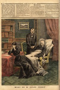 A morte de Jules Ferry (1832-1893), um político republicano, defensor da escola Laique e defensor da expansão colonial. Gravura no "Le petit journal" 1/04/1893. Coleção da Selva. de Unknown artist
