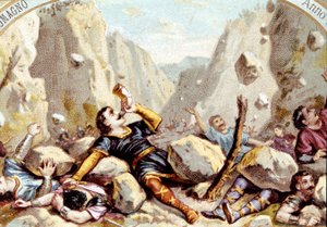 A morte do Cavaleiro Roland, sobrinho de Carlos Magno, na Batalha de Roncesvaux, 778. chromolithographaround 1900. de Unknown artist