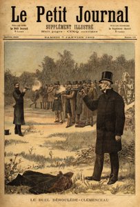 O duelo com a pistola (proibido na França desde 1626) entre os deputados Paul Deroulede (1846-1914) e Georges Clemenceau (1841-1929), sem danos. Gravura no "Le petit journal" 7/01/1893. Coleção da Selva. de Unknown artist