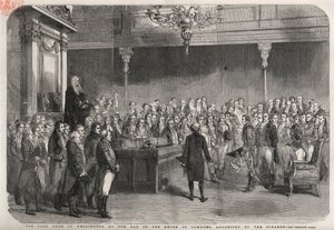 O Duque de Wellington (Arthur Wellesley (1769-1852) (Duque de Wellington) está no bar da Câmara dos Comuns para receber as felicitações do Orador pela sua vitória no Vimeiro, Guerra Peninsular de Unknown artist