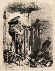 O etal de um açougueiro nos subúrbios de Sainte Martha (Santa Marta, Colômbia), os bois sangram e a pele é cuidadosamente estendida, a carne é cortada em tiras e posta a sal e seca, o resto, inconsuflável, é jogado no chão e atrai o vultur de Unknown artist