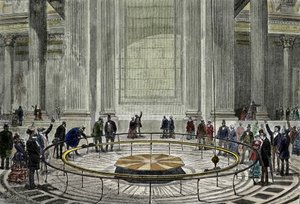 A famosa experiência do Pêndulo de Leon Foucault em 1851, demonstrando a rotação da Terra no Panteão em Paris. de Unknown artist