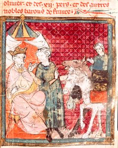 O adeus do cavaleiro Roland, ao seu tio Carlos Magno (742-814) Miniatura de "Grandes Crônicas da França" 1375-1379 Biblioteca Municipal, Castres de Unknown artist