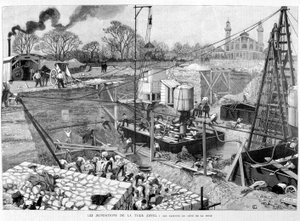 As fundações da Torre Eiffel: os caixotões do lado do Sena - em "Ilustração" 14/05/1887. ¿ de Unknown artist