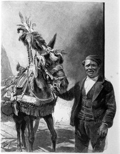 O arreio do burro dos tanques sicilianos durante as celebrações tradicionais. A gravura do século XIX de Unknown artist